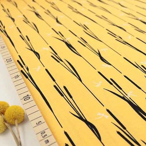 Bio Jersey Motiv By The Lake Sunny Von Stoffonkel In Senfgelb 1 Bio Jersey Motiv By The Lake Sunny Von Stoffonkel In Senfgelb