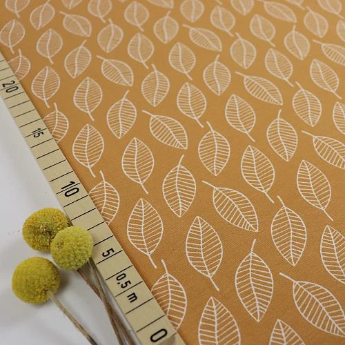 Bio Jersey Motiv Single Leave Herbstgold Von Stoffonkel 1 Bio Jersey Motiv Single Leave Herbstgold Von Stoffonkel