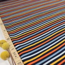 Bio Jersey Stoff Mit Streifen Navy Orange Als Ringeljersey