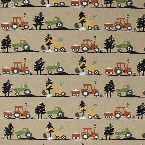 Bio Jersey Stoff Bagger Und Traktor In Sand Von Fabrilogy 2 Bio Jersey Stoff Bagger Und Traktor In Sand Von Fabrilogy – Bild 2
