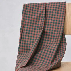 ORGANIC GINGHAM COTTON In Bottle Green/Coral Red Von Mind The MAKER