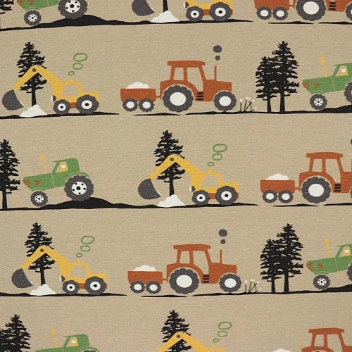 Bio Jersey Stoff Bagger Und Traktor In Sand Von Fabrilogy 3 Bio Jersey Stoff Bagger Und Traktor In Sand Von Fabrilogy – Bild 3